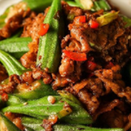 秋葵炒肥牛 / Okra with Fried Beef