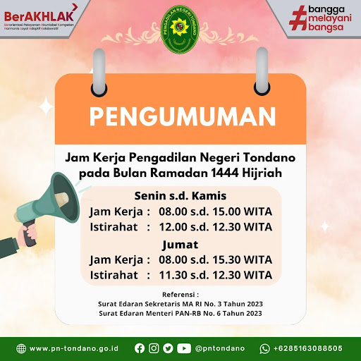 Waktu Pelayanan selama Bulan Ramadan 1444 Hijriah