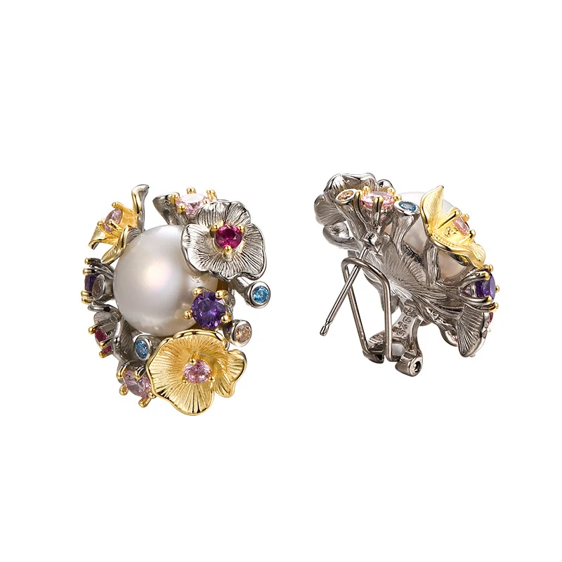 Bague fleurie pour femme, perle d'eau douce artificielle plaquée argent. Un bijou élégant et intemporel, parfait pour toutes occasions.