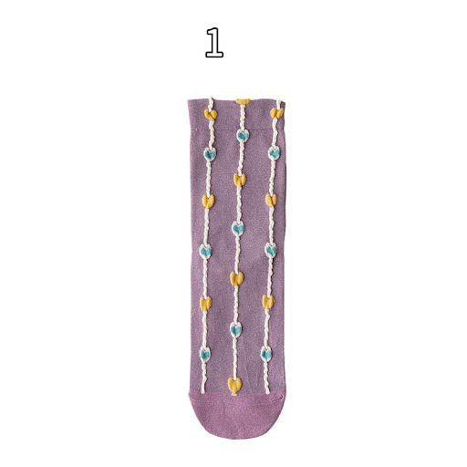 Title 2, Purple Jacquard Thin Womens Cotton Socks, offe...