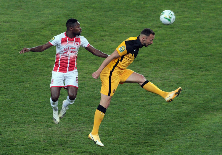 Samir Nurkovic of Kaizer Chiefs and Shomarr Nkapombe of Simba during the CAF Champions League, 1st Leg quarter final match between Kaizer Chiefs and Simba SC at FNB Stadium in Johannesburg.