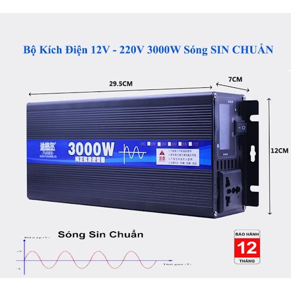 Bộ Đổi Nguồn 12V/24V Sang 220V Sin Chuẩn 3000W - Bộ Đổi Nguồn 220V Sin Chuẩn 3000W - 3000W