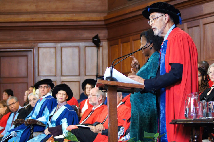 Former UWC rector Professor Brian O'Connell addresses students in Memorial Hall at the University of Cape Town on Wednesday.