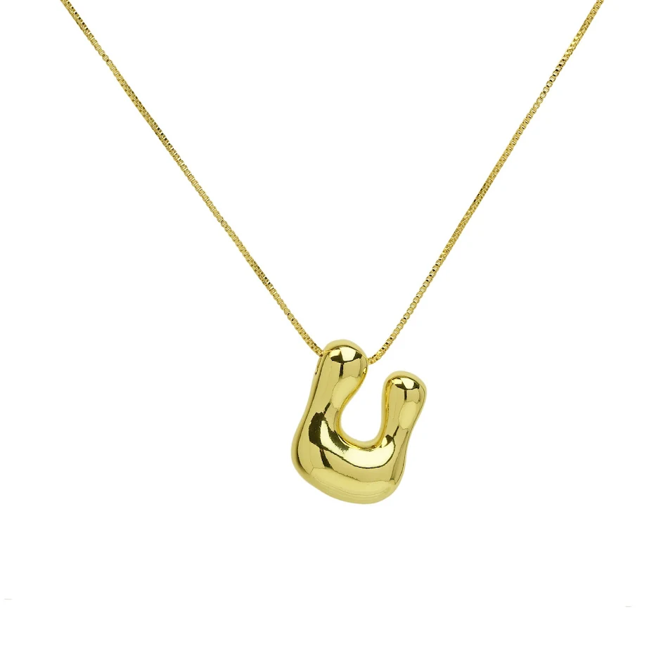 Messing glanzende ballon Engelse letter hanger ketting, een stijlvol accessoire dat een feestelijke en persoonlijke toets aan je look toevoegt.