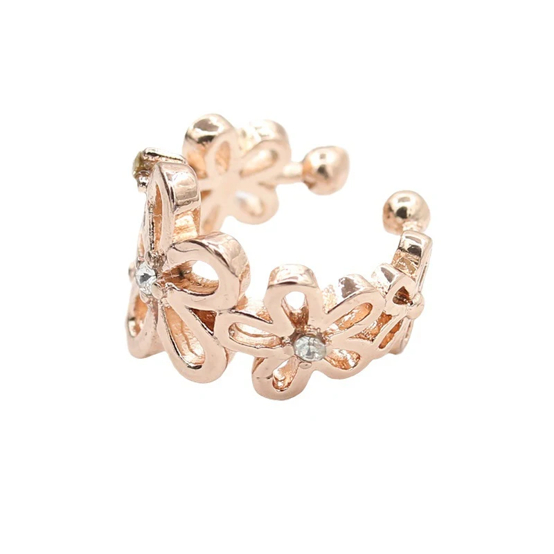 Brinco de Flor para Mulheres Com Diamantes para Orelhas Não Furadas Clipe Auricular Elegante e Confortável Joia Deslumbrante Sem Perfuração