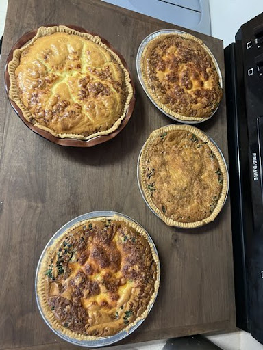 Four Quiches just out of the oven.