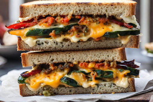 Grilled Veg Garlic and Chilli Cheese Double Decker Sandwich