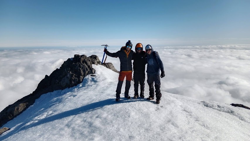 Mt Taranaki summit on ice and snow