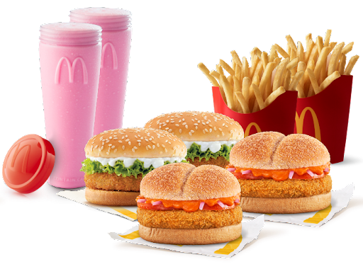 2 McVeggie + 2 McAloo Tikki + 2 Fries (M) + 2 Strawberry Shakes