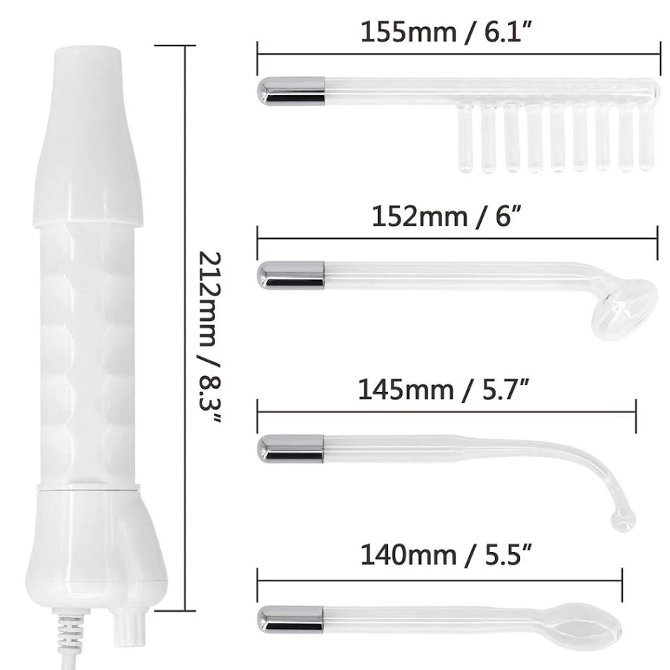 Instrument électrothérapeutique capillaire et facial avec sérum d'acide hyaluronique pour revitaliser cheveux et peau.