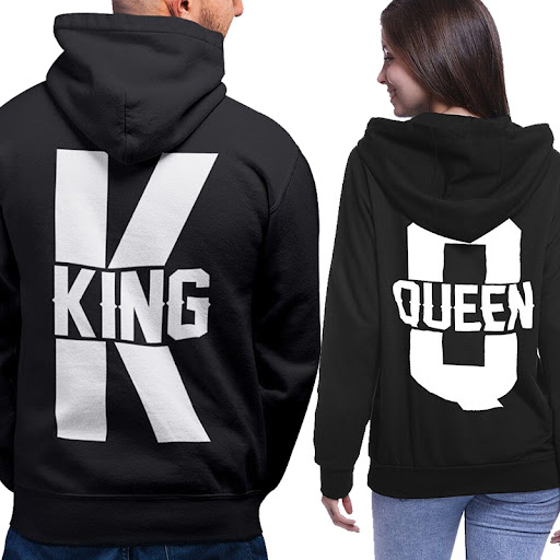 Title 6, Couple King/Queen letter print hooded sweater. ...