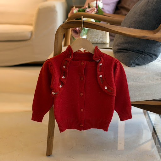 Title 5, Lace Neck Rose Embroidered Girls Cardigan for s...