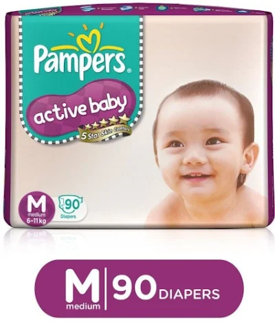 Pampers Active Baby Taped Diapers, Medium - 62 pcs