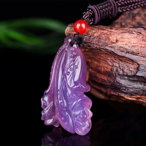 Title 2, Hand Carved Jade Necklace with Ice-Like Purple ...