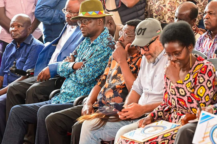 Leaders follow proceedings at the Ofafa Memorial Hall in Kisumu during the 30th Anniversary of Jaramogi Oginga Odinga on January 20, 2024.