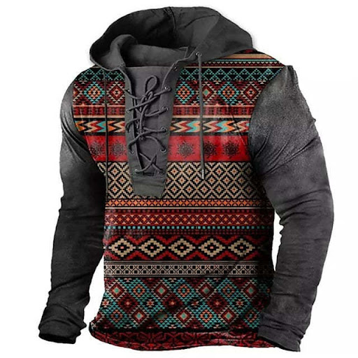 Title 14, Retro Flag Print Hooded Long Sleeves, a comfort...