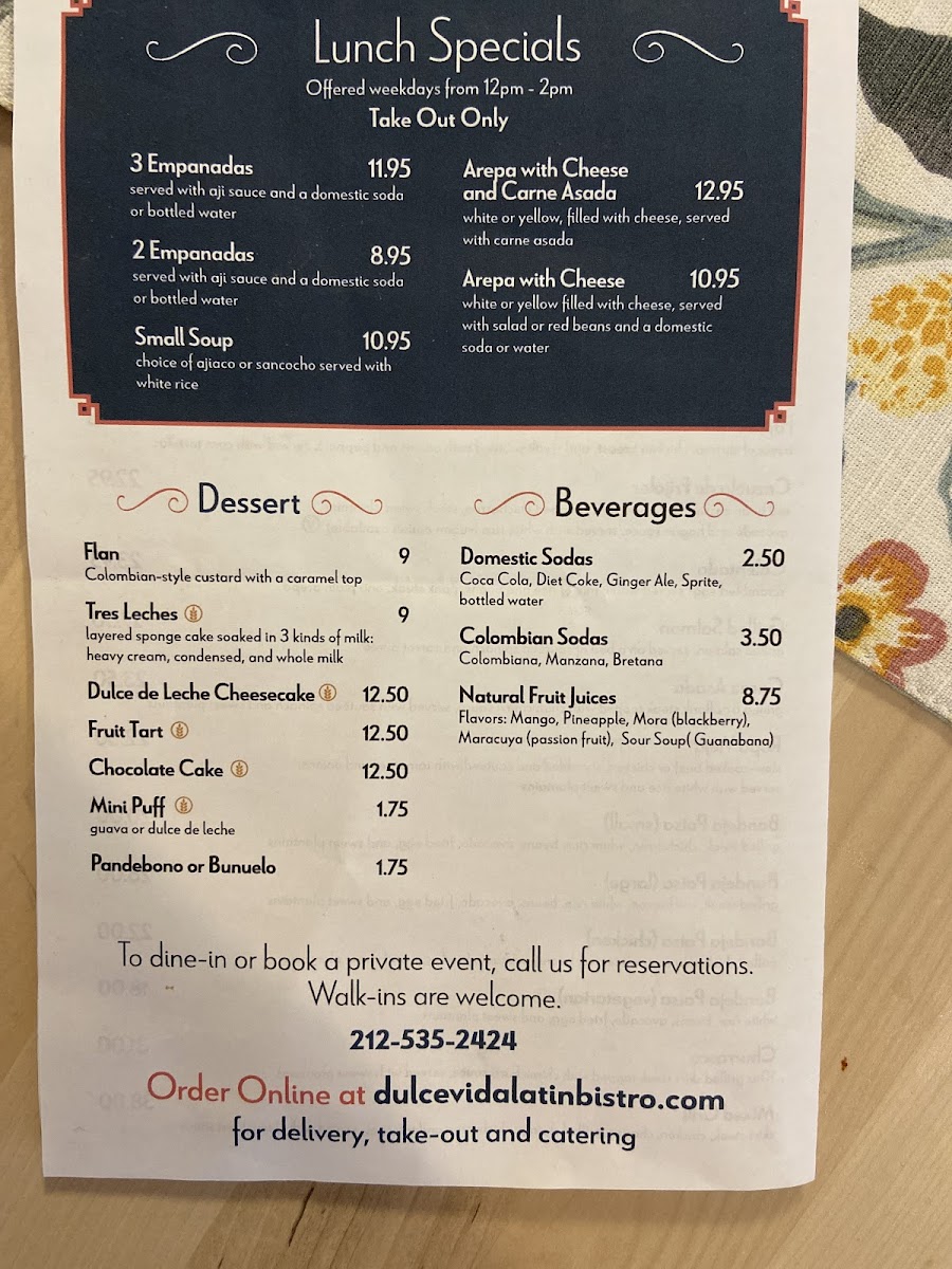 Dulce Vida Latin Bistro gluten-free menu