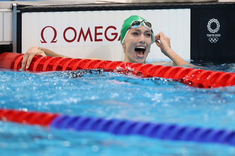 SA's Tatjana Schoenmaker reacts after breaking the Olympic record in heat four of the women's 200m breaststroke at the Tokyo Olympic Games at Tokyo Aquatics Centre on July 28 2021 in Japan.