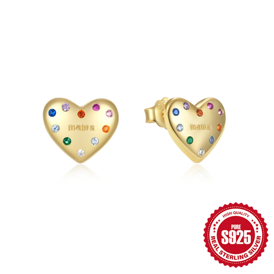 Nouveaux clous d'oreilles en argent sterling 925 en forme de cœur avec cristaux colorés dégoulinants. Élégance et éclat !