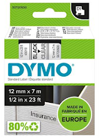 Tape DYMO D1 12mm x 7m sort/klar 45010 (Org.nr.S0720500)