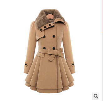 Title 3, Womens Slim Mid-length Woolen Coat Double-brea...