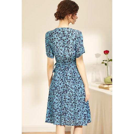 Title 4, Elegant Silk Print V-neck Short-sleeved Dress E...