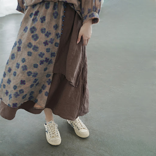 Title 2, Retro Nostalgic Blue Dyed Printed Irregular Lon...