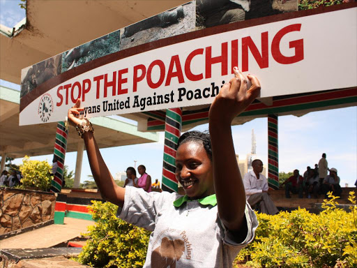 A woman chant slogan at Uhuru Park during a demonstration on poaching in Kenya. Photo/File