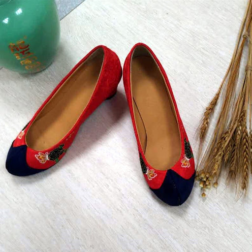 Title 4, Hanbok Red Embroidered Hook Shoes, adding elega...