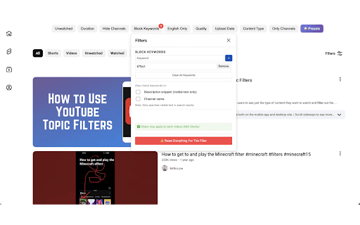 YouTube Filters – Hide Channels, Block Keywords, & Filter Search screenshot 4