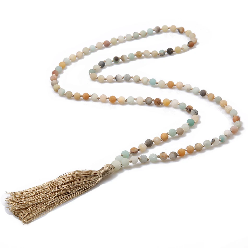 Hand knotted 108 long necklaces for meditation and style. Experience the beauty and benefits of these handcrafted, elega