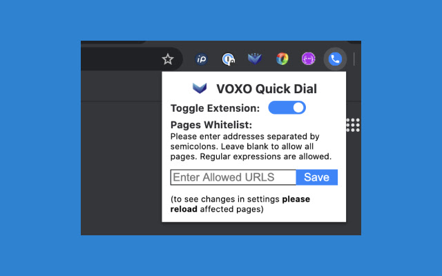 VOXO Quick Dial chrome extension