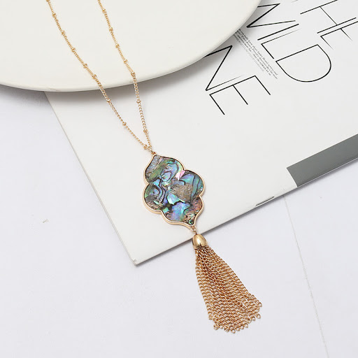 Title 2, Abalone Shell Leopard Pattern Tassel Necklace –...