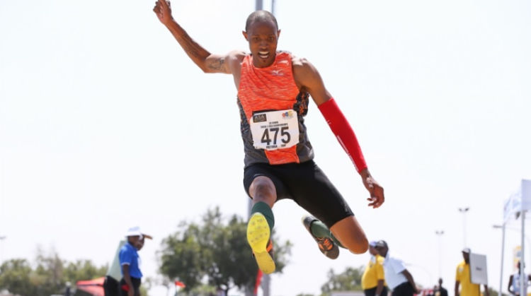 Khotso Mokoena of CGA in the mens triple jump final during day 2 of the ASA Senior and Combined Events Track & Field Championships at Tuks Athletics Stadium on March 16, 2018 in Pretoria, South Africa.