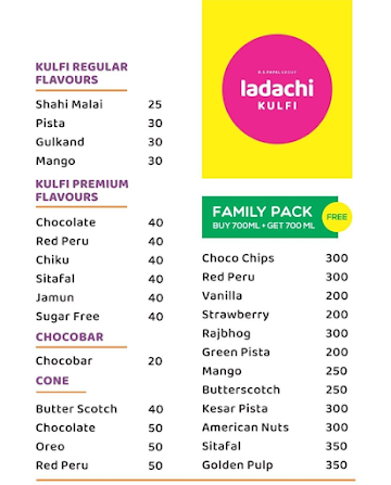 Ladachi Kulfi menu 