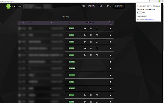 Hicoria.com Server Extender chrome extension