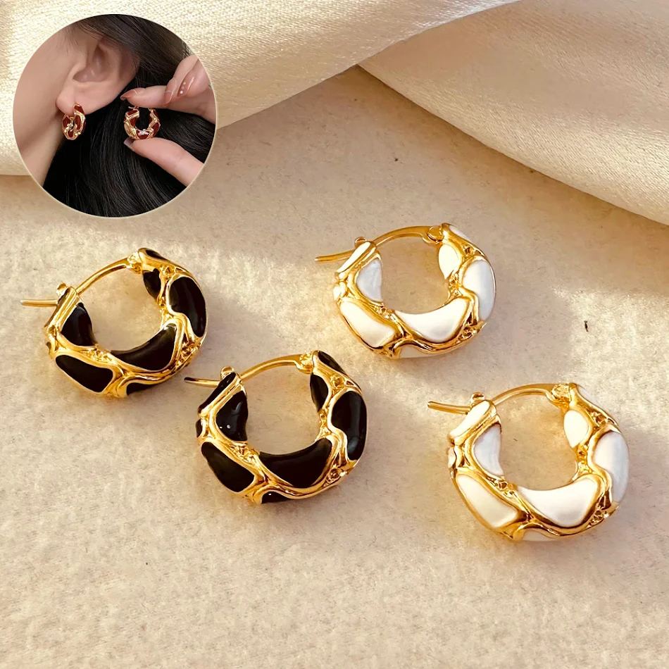 Fashion Jewelry Trendy Enamel Color Metal Texture Small Hoop Earrings for Women Gold Plated Statement Ear Buckle Creatio