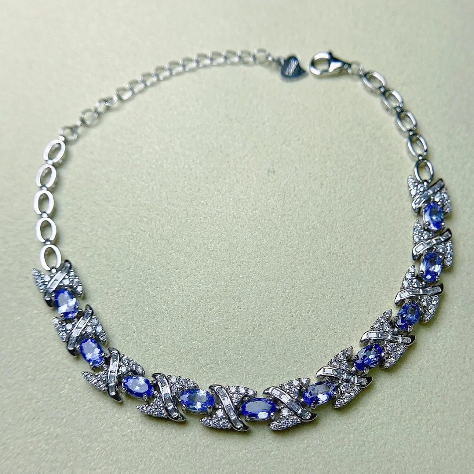 Europees en Amerikaans armband met natuurlijke tanzaniet, S925 zilver ingelegd, hoofdkleursteen 35, straalt elegantie en klasse uit.