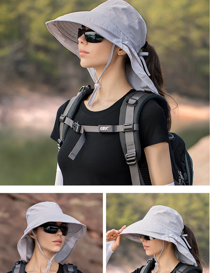 Chapéu de pescador de aba grande para montanhismo feminino com proteção solar
