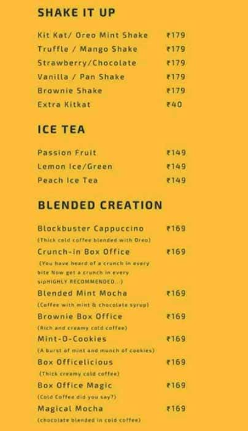 Box Office (Cafe / Kitchen) menu 