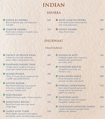 Gulmurg - The Shalimar Hotel menu 