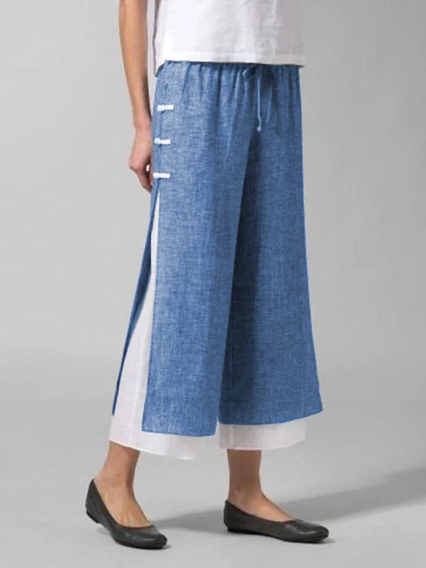 Damen Hose mit doppellagigem Design, elastischem Bund und Schnalle. Bietet Komfort und einen stilvollen Look für jeden Tag.