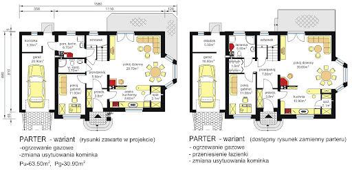 BW-03 z balkonem frontowym - Rzuty parteru - propozycja adaptacji - wersja 1 i 2