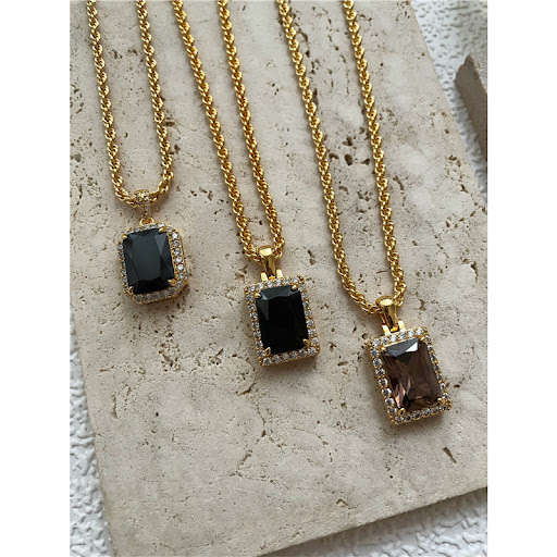 Title 4, Zircon with Diamond Black Onyx Mid-length Neckl...