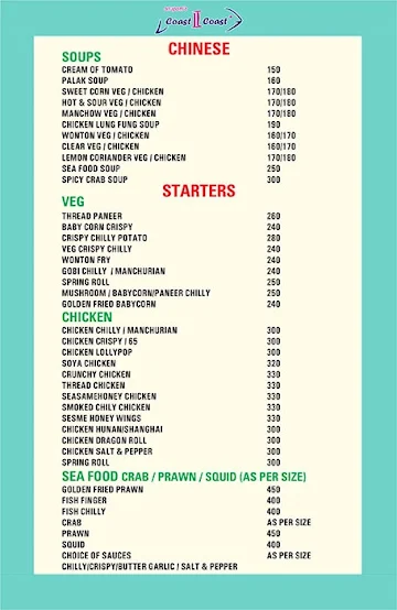 Anupam's Coast II Coast menu 