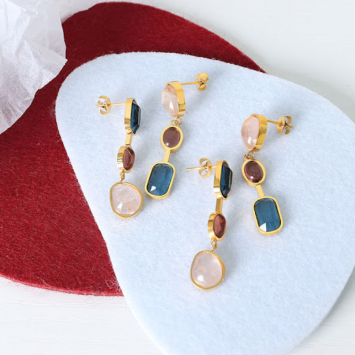 Title 4, Womens Crystal Glass Stone Colored Earrings, a...