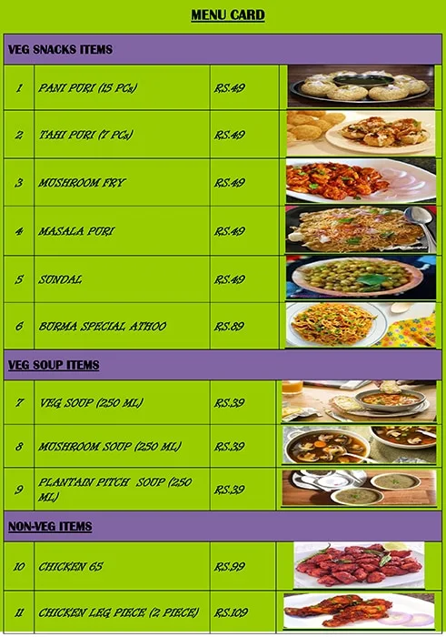 Sri Balaji Chat Shop menu 