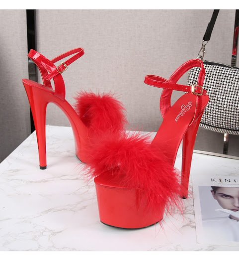 Title 13, Patent leather stiletto platform sandals with f...