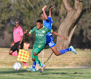 Baroka FC's Kabelo Kgositsile and Platinum City Rovers Pealvince Madonsela. Baroka players claim had a bleak festive season after being dribbled over salaries.
