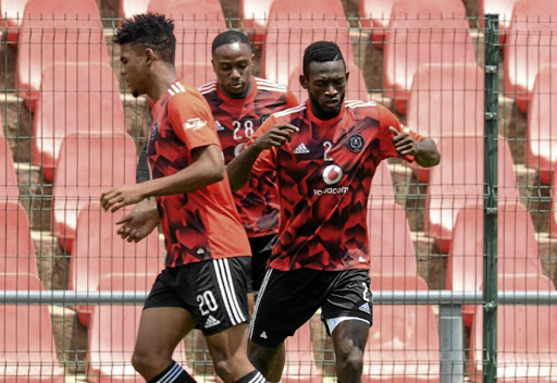 Lyle Foster, left, and Augustine Mulenga (No 2) during a Pirates training session.